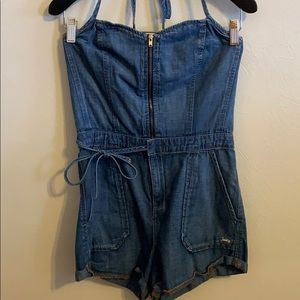 Juicy Couture halter top denim romper, size 4